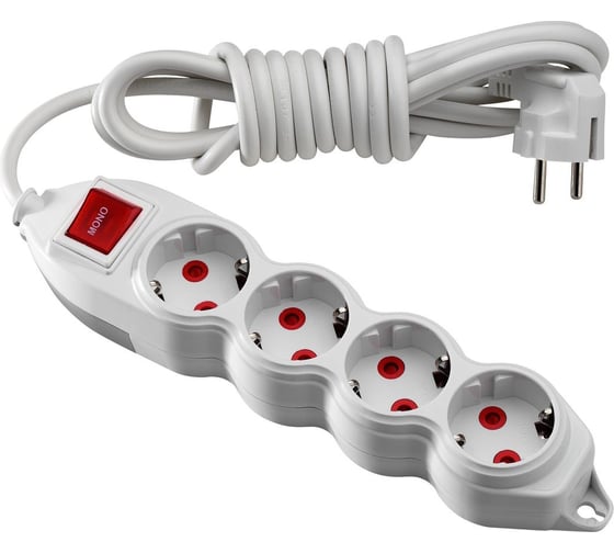 Удлинитель MONO ELECTRIC Orion 4 гнезда, 2 м, с заземлением, с выключателем 150-011001-412 1