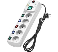 Сетевой фильтр MOST-ERG 2м, 4 розетки c/з + 1 б/з, общий выключатель+дополнительный на каждую роз-ку 4607074520111