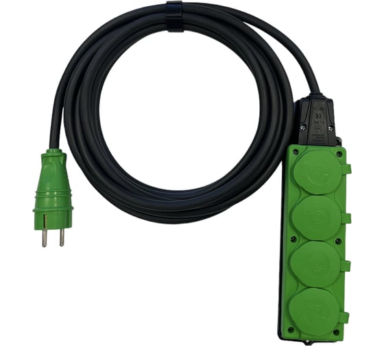 Удлинитель силовой iTOK тип SU, серии iCONNECT COLOR, с заземлением, КГтп-ХЛ, 3x1,5 мм, 4 гнезда, IP54, ГОСТ, цвет зеленый, 5 м i-CONNECT-COLOR-SU-KG-315-4-54-5-GREEN 1