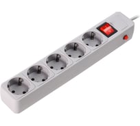 Сетевой фильтр Smartbuy 16А, 3500 Вт, 5 гнезд, без защитные шторки, с заземлением, ПВС 3x1.0 мм², 5 м, серый SBSP-5-50-G