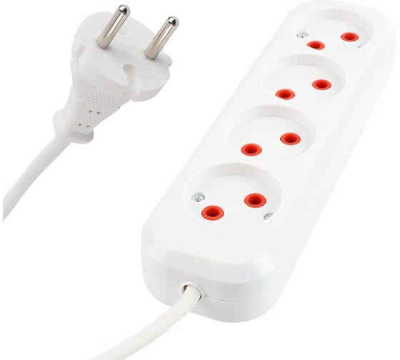 Удлинитель STEKKER штепсельный 4 гнезда б/з 2x0,75 белый 3м HM01-40-03, Ух-10 39217