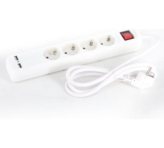 Удлинитель GREPP (4+2(USB) гнезда;3м;с заземлением;выключатель;белый) /20 2511-07