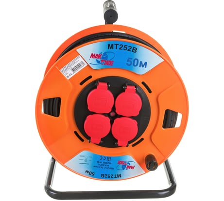 Кабельный однофазный удлинитель MTG на катушке ПВX, 4X220В MT252В H05VV-F 3x2,50мм2 50м 9957