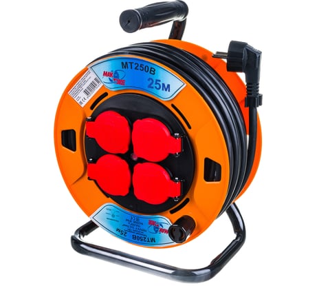 Кабельный однофазный удлинитель MTG на катушке ПВX, 4X220В MT250В H05VV-F 3x2,50мм2 25м 8315