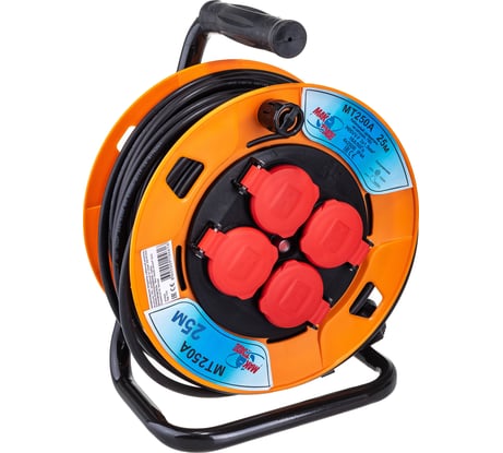 Кабельный однофазный удлинитель MTG  на катушке ПВX, 4X220В MT250А H05VV-F 3x1,50мм2 25м 7333