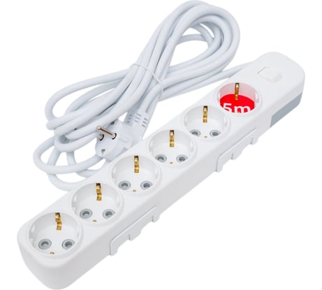 Удлинитель ELBI Myra с заземлением, 6 гнезд, с защитными шторками, с выключателем, 5м, 3x1,5 527-010205-622