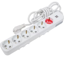 Удлинитель ELBI Myra с заземлением, 6 гнезд, с защитными шторками, USB, 2м, 3x1,5 527-040202-621
