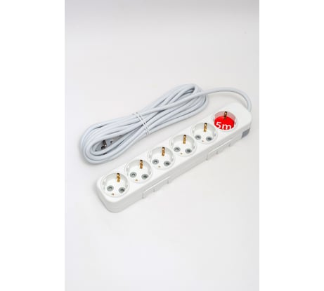 Удлинитель ELBI Myra с заземлением, 6 гнезд, с защитными шторками, 5м, 3x1 527-010205-611