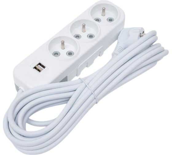 Удлинитель ELBI Myra 3 гнезда, с защитными шторками, USB, UPS, 5м, 3x1 527-010205-316