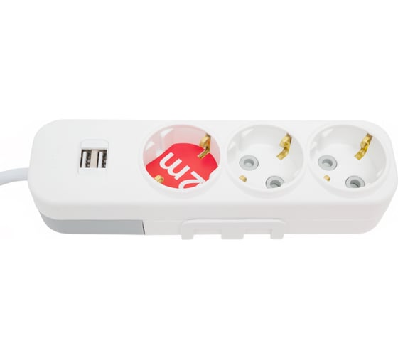Удлинитель ELBI Myra с заземлением, 3 гнезда, с защитными шторками, USB, 2м, 3x1 527-040202-311