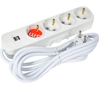 Удлинитель ELBI Myra с заземлением, 4 гнезда, с защитными шторками, USB, 3м, 3x1,5 527-040203-421
