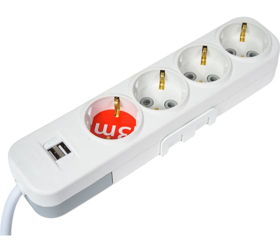 Удлинитель ELBI Myra с заземлением, 4 гнезда, с защитными шторками, USB, 3м, 3x1,5 527-040203-421