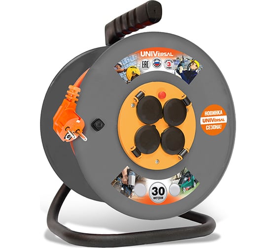 Удлинитель на катушке UNIVersal ВЕМ-250 IP-44 термо ПВС 3*1 30м 9632931 1683