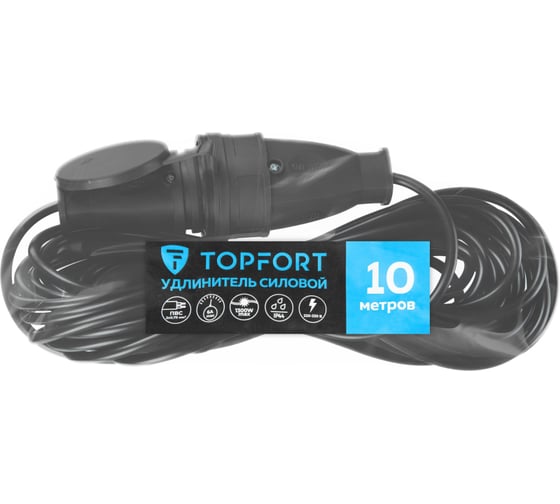 Удлинитель Topfort бублик ПВС 2x0,75 кв.мм 10м 6А 1 гнездо б/з., с/заг., IP44 1959705