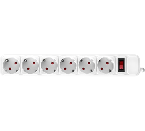 Сетевой фильтр EKF PROxima Блокбастер 6*1,8м, 10А/2,2кВт, с выключателем, с заземлением, ПВС 3х0,75 UFP10-375-6-018