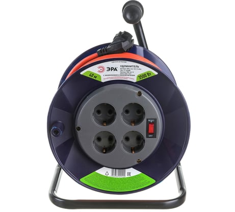 Силовой удлинитель на катушке ЭРА RPx-4es-3x1.5-40m на пластиковой катушке, c заземлением, 4 гнезда, 40м, ПВС 3х1.5 Б0046836