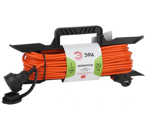 Силовой удлинитель на рамке ЭРА UFx-1-2x0.75-20m-IP44 без заземления, 1 гнезда, 20м, ПВС 2x0.75, 6/144 Б0046821 1