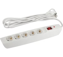 Сетевой фильтр ЭРА SFX-5es-2m-W с заземлением, с выключателем, 10A, 5 гнезд, 2м, белый 10/120 Б0044019