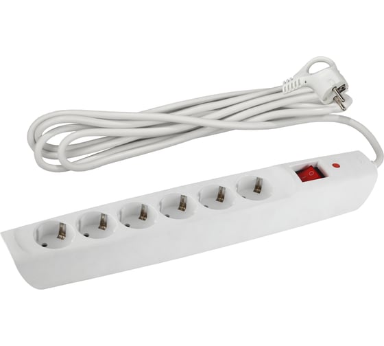 Сетевой фильтр ЭРА SFX-6es-2m-W с заземлением, 10A, с выключателем, 6 гнезд, 2 м, белый 10/140 Б0044023