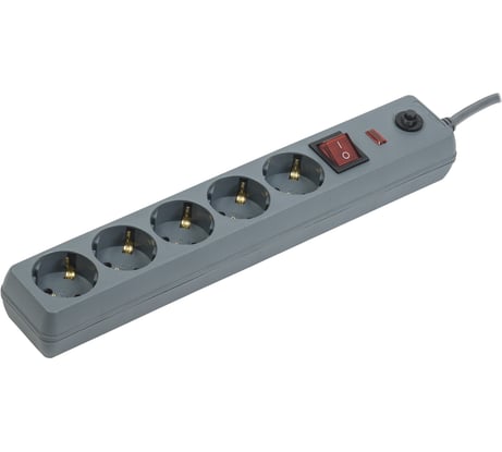 Сетевой фильтр IEK СФ-05К-выкл, 16А, 5мест, 5м, 3х1мм2, серый WFP10-16-05-05-ZK-K03