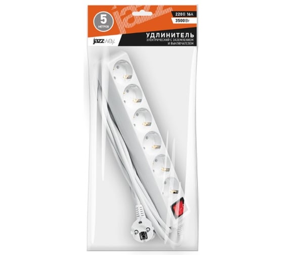Удлинитель EJazzWay X-06GS-500 6 розеток, 5.0 м., заземление, включатель 3326197