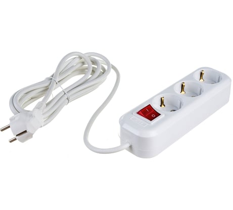 Сетевой удлинитель LUX У3-ЕВК-03 с выключателем, 3-местный, с заземлением, 250В 16А, 3м 4606400418009