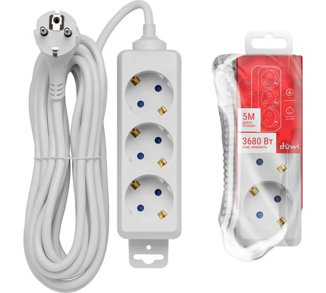 Удлинитель с заземлением duwi Supraline 3 розетки, 5 метров, 3х1,5мм2, 3680 Вт, 16А, 32057 9