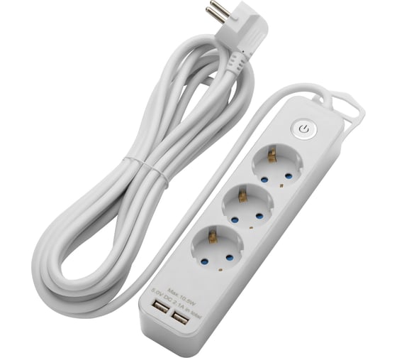 Удлинитель duwi с заз. с выкл. Supraguard, 3 розетки, 5 м, 3680 Вт, 16А, 3x1,5мм2, 2 USB, SILVER, 32065 4