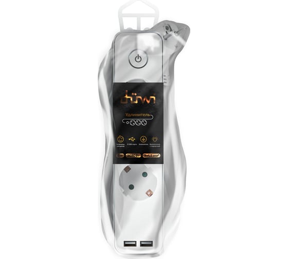 Удлинитель duwi с заз. с выкл. Supraguard, 3 розетки, 5 м, 3680 Вт, 16А, 3x1,5мм2, 2 USB, SILVER, 32065 4
