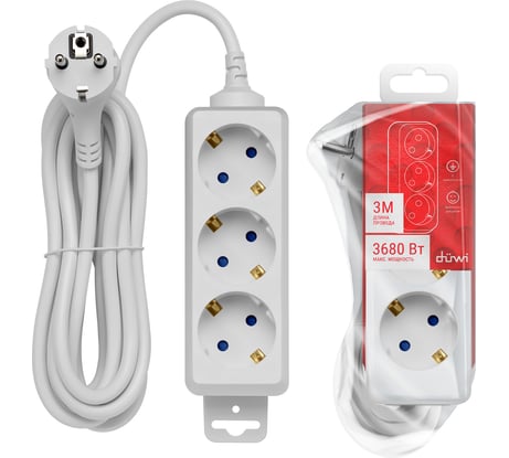 Удлинитель с заземлением duwi Supraline 3 розетки, 3 метра, 3х1,5мм2, 3680 Вт, 16А, 32056 2