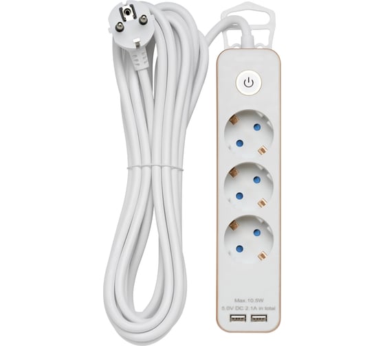 Удлинитель duwi с заз. с выкл. Supraguard, 3 розетки, 5 м, 3680 Вт, 16А, 3x1,5мм2, 2 USB, GOLD, 32067 8
