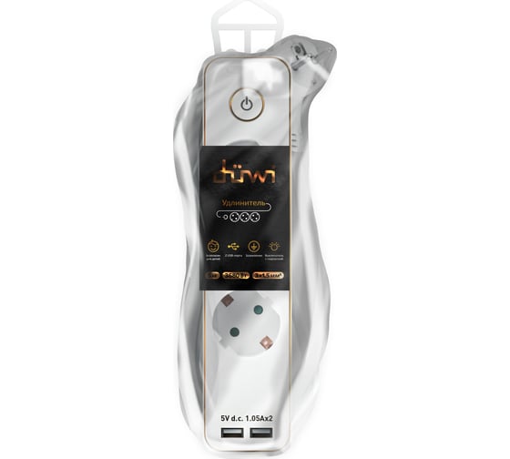 Удлинитель duwi с заз. с выкл. Supraguard, 3 розетки, 5 м, 3680 Вт, 16А, 3x1,5мм2, 2 USB, GOLD, 32067 8