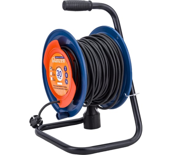 Силовой удлинитель на катушке GLANZEN ПВС 2x0,75 арт. EC-30-001 00-00006529