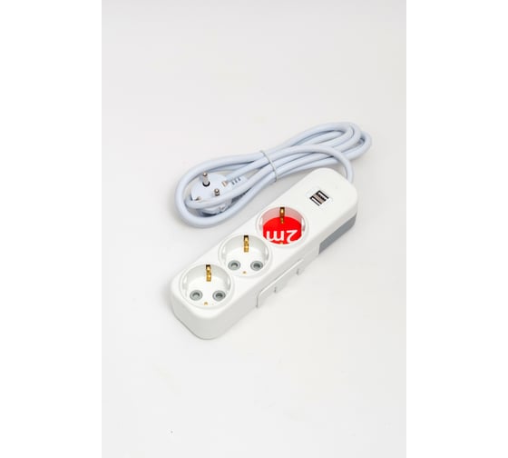 Удлинитель ELBI Myra с заземлением, 3 входа, с защитными шторками, USB, 2м, 3x1,5 527-040202-321 1