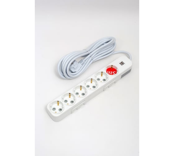 Удлинитель ELBI Myra с заземлением, 6 входов, с защитными шторками, USB, 5м, 3x1 527-040205-611 1