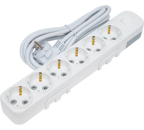 Удлинитель ELBI Myra с заземлением, 6 входов, с защитными шторками, с выключателем, 3м, 3x1,5 527-010203-622