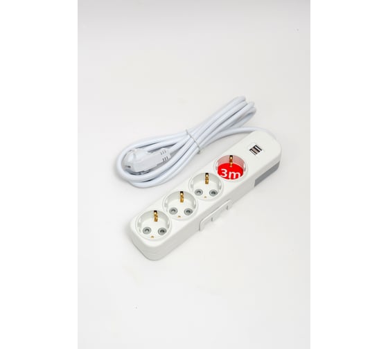 Удлинитель ELBI Myra с заземлением, 4 входа, с защитными шторками, USB, 3м, 3x1 527-040203-411 1