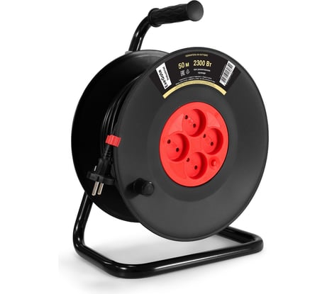 Удлинитель на катушке ExeGate industrial ECS-10-2-50 4 евророзетки, IP20, 50м, защита от детей, защита от перегрузки, 2x1,0мм2, 10А/2.3кВт 295745