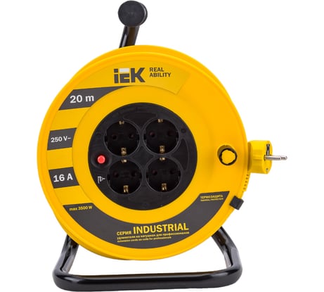 Катушка с термозащитой IEK "Industrial" УК20 4 места, 2Р+PЕ, 20м, 3х1,5 мм2 WKP15-16-04-20