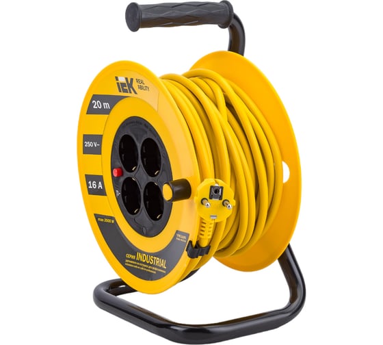 Катушка с термозащитой IEK "Industrial" УК20 4 места, 2Р+PЕ, 20м, 3х1,5 мм2 WKP15-16-04-20