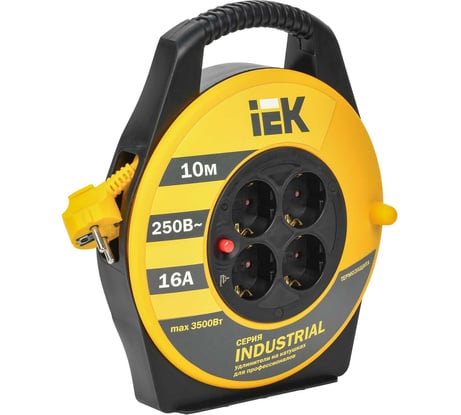 Катушка с термозащитой IEK "Industrial" УК10 4 места, 2Р+PЕ, 10м, 3х1,5 мм2 WKP15-16-04-10