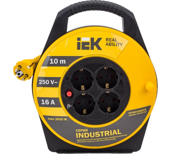 Катушка с термозащитой IEK "Industrial" УК10 4 места, 2Р+PЕ, 10м, 3х1,5 мм2 WKP15-16-04-10 16303823