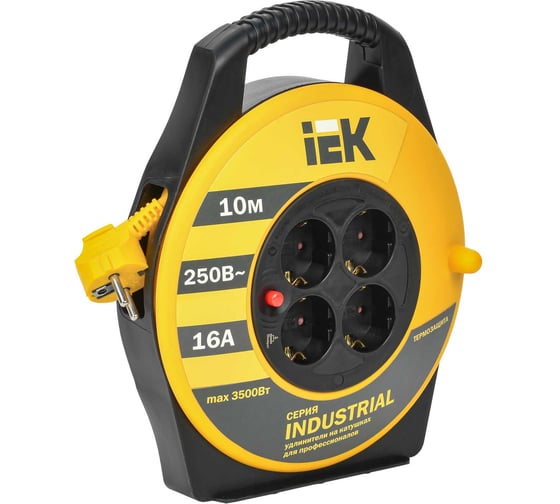 Катушка с термозащитой IEK "Industrial" УК10 4 места, 2Р+PЕ, 10м, 3х1,5 мм2 WKP15-16-04-10