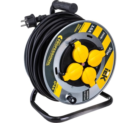 Удлинитель на катушке IEK "Professional" УК30 металл, с термозащитой, 4 места, 2Р+PЕ/30м КГ 3х2,5мм2 IP44 WKP17-16-04-30-44