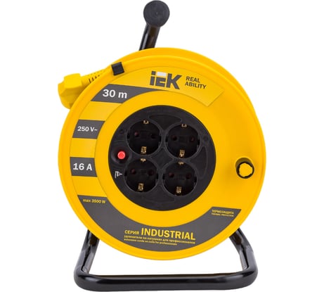 Катушка с термозащитой IEK "Industrial" УК30 4 места, 2Р+PЕ, 30м, 3х1,5 мм2 WKP15-16-04-30