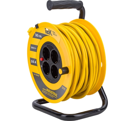 Катушка с термозащитой IEK "Industrial" УК30 4 места, 2Р+PЕ, 30м, 3х1,5 мм2 WKP15-16-04-30