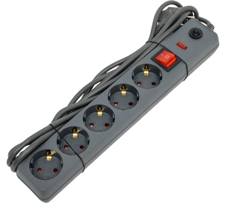 Сетевой фильтр IEK СФ-05К-выкл. 16А, 5 мест, 3м, 3х1мм2, серый WFP10-16-05-03-ZK-K03