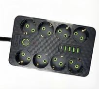 Удлинитель сетевой гибридный Saros Polymer 3м, 8 розеток, 2500 Вт, 4 USB,1 Type-C, 88024