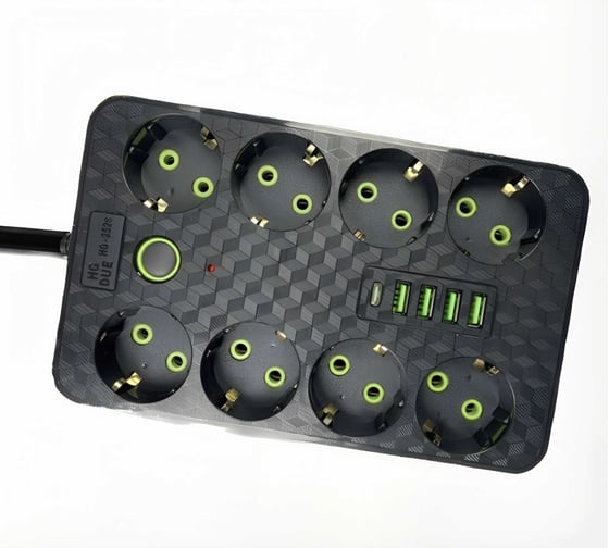Удлинитель сетевой гибридный Saros Polymer 3м, 8 розеток, 2500 Вт, 4 USB,1 Type-C, 88024