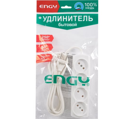 Удлинитель Engy Премиум 3м/4 розетки ПВС 2х0.75 186700